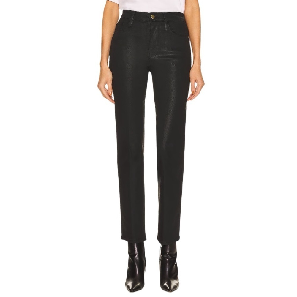 FRAME LE SYLVIE SLENDER STRAIGHT COATED Noir Black Denim Jeans size 27 Party